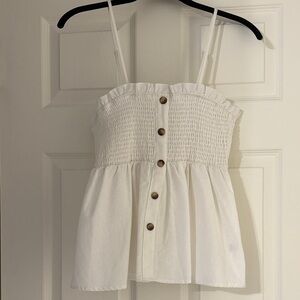 NWOT - HYFVE White Smocked Button-Front Blouse